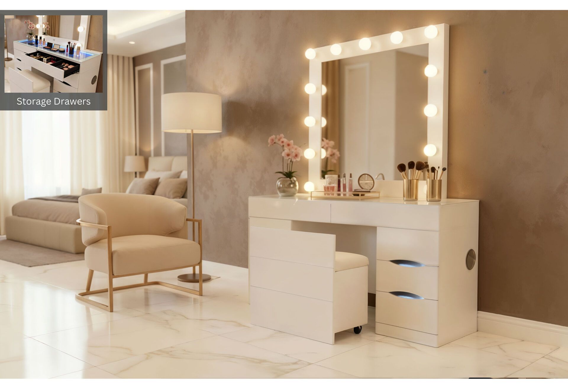 ELLA WHITE - LED VANITY WITH SPEAKERS